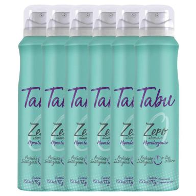 KIT DESODORANTE AEROSOL ANTITRANSPIRANTE TABU ZERO 150ML COM 6 UNIDADES
