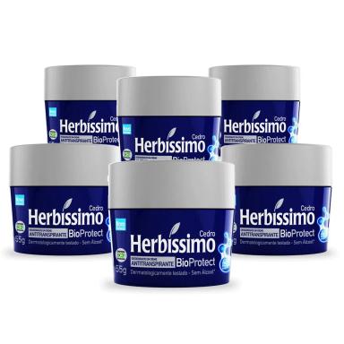 KIT DESODORANTE HERBíSSIMO CREME ANTITRANSPIRANTE BIOPROTECT CEDRO 55G COM 6 UNIDADES