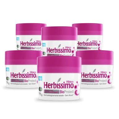 KIT DESODORANTE HERBíSSIMO CREME ANTITRANSPIRANTE BIOPROTECT HIBISCO 55G COM 6 UNIDADES