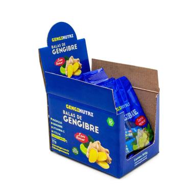 BALAS GENGIBRE ZERO AçúCAR DISPLAY COM 10 PACOTES DE 30G