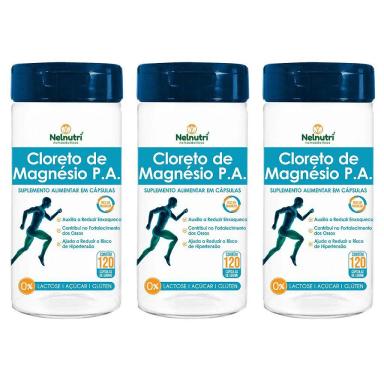 KIT 3UNI CLORETO MAGNéSIO P.A. 120 CáPS - NELNUTRI