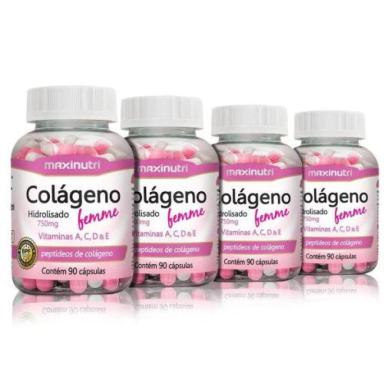 4X COLáGENO FEMME C/ VIT. A/C/D/E/ZINCO (4X 90 CáPSULAS) - MAXINUTRI