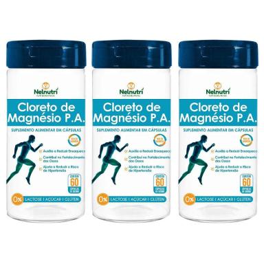 KIT 3UNI CLORETO MAGNéSIO P.A. 60 CáPS - NELNUTRI