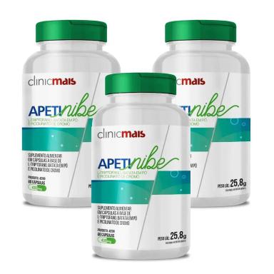 KIT 3UNI APETINIBE L-TRITOFANO+BATATA Pó+CROMO 430MG - 60 CáPS - CLINIC MAIS