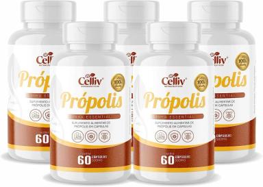 KIT COM 5 - EXTRATO DE PRóPOLIS 60 CAPSULAS DE 500MG CELLIV