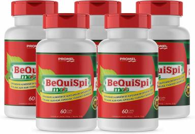 KIT 05 BEQUISPI - QUITOSANA, PSYLLIUM, AGAR AGAR, SPIRULINA, COLáGENO E BERINGELA 60 CAPS DE 640MG PROMEL