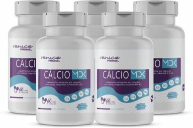 KIT 5 MDK CáLCIO, MAGNéSIO,VITAMINA D3 E K2 60 CAPS 500MG PROMEL