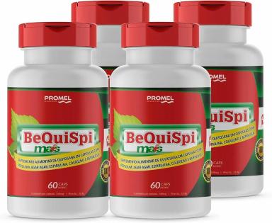 KIT 04 BEQUISPI - QUITOSANA, PSYLLIUM, AGAR AGAR, SPIRULINA, COLáGENO E BERINGELA 60 CAPS DE 640MG PROMEL