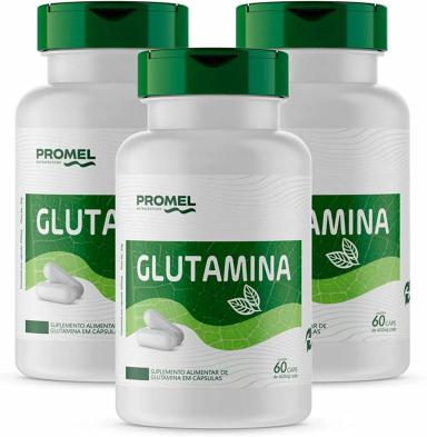 KIT COM 3 GLUTAMINA PROMEL 60 CAPSULAS DE 600MG