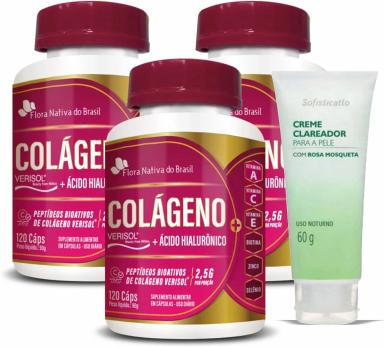 3 COLáGENO VERISOL + ÁCIDO HIALURôNICO 120 CAPS + CLAREADOR