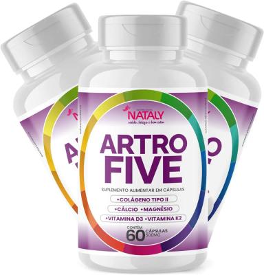 KIT COM 3 - ARTROFIVE COLáGENO TIPO II + CáLCIO + MAGNéSIO + VITAMINA K2 + VITAMINA D3 60 CAPS DE 500MG NATALY