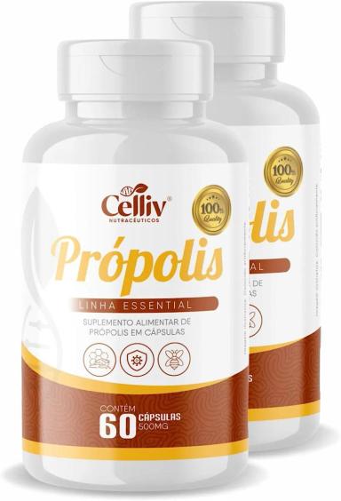 KIT COM 2 - EXTRATO DE PRóPOLIS 60 CAPSULAS DE 500MG CELLIV