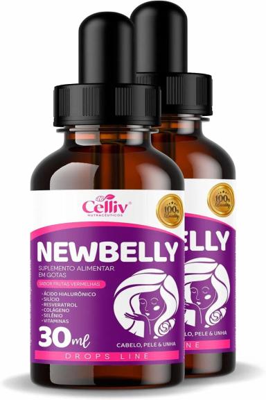 KIT 2 NEWBELLY - ÁCIDO HIALURôNICO, SILíCIO, RESVERATROL, COLáGENO E SELêNIO 30ML CELLIV