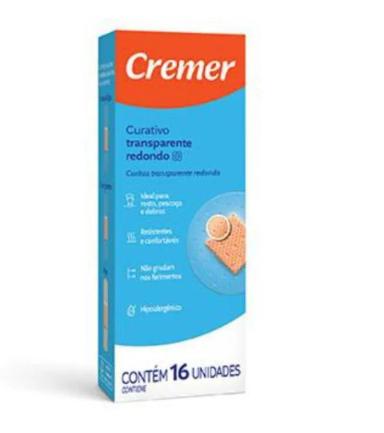 CURATIVO HIPOALERGêNICO TRANSPARENTE REDONDO (CAIXA COM 16 UNIDADES) - CREMER