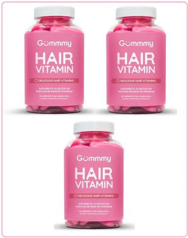 KIT COM 3 GUMMY HAIR VITAMINAS SABOR TUTTI-FRUIT 60 GOMAS