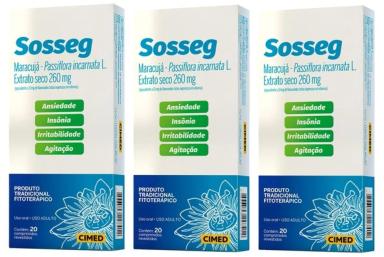 KIT 3 SOSSEG EXTRATO DE MARACUJá 260MG COM 20CPR - CIMED
