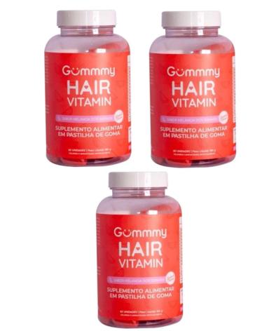 KIT COM 3 GUMMY HAIR VITAMINAS SABOR MELANCIA COM 60 GOMAS