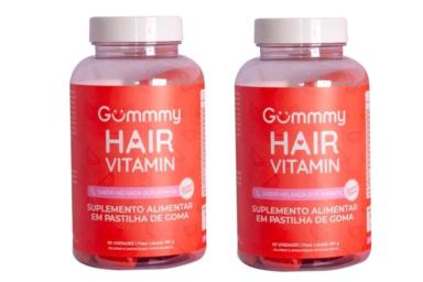 KIT COM 2 GUMMY HAIR VITAMINAS SABOR MELANCIA COM 60 GOMAS