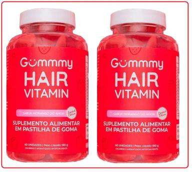 KIT COM 2 GUMMY HAIR VITAMINAS SABOR MORANGO 60 GOMAS