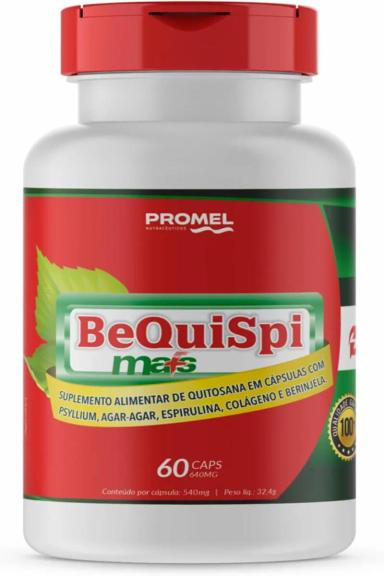 BEQUISPI - QUITOSANA, PSYLLIUM, AGAR AGAR, SPIRULINA, COLáGENO E BERINGELA 60 CAPS DE 640MG PROMEL