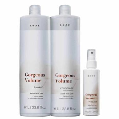 BRAÉ GORGEOUS VOLUME SHAMPOO 1000ML + CONDICIONADOR 1000ML + SPRAY