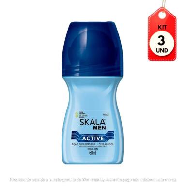 KIT C/03 SKALA FOR MEN ACTIVE DESODORANTE ROLLON 60ML