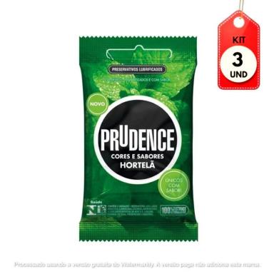 KIT C/03 PRUDENCE COR &amp;amp; SABOR HORTELã PRESERVATIVO C/3