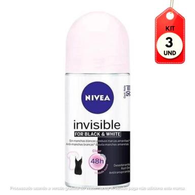 KIT C/03 NIVEA BLACK &amp;amp; WHITE CLEAR DESODORANTE ROLLON 50ML