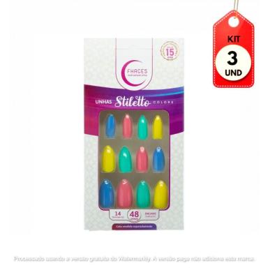 KIT C/03 FHACES U4062 UNHAS POSTIçAS STILLETO MULTI DESEJO C/48