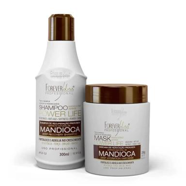 KIT PROFISSIONAL SHAMPOO E MáSCARA DE MANDIOCA FOREVER LISS