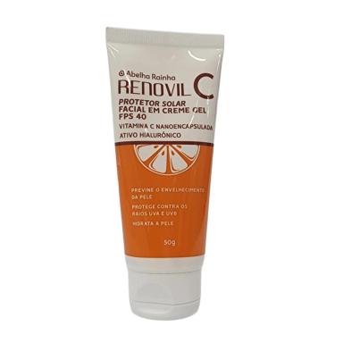 PROTETOR SOLAR FACIAL GEL FPS 40 COM VITAMINA C NANO ENCAPSULADO ÁCIDO HIALURôNICO RENOVIL C ABELHA RAINHA 50G