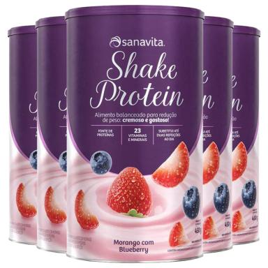 KIT 5 SHAKE SUBS. REFEIçãO SANAVITA MORANGO E BLUEBERRY 450G