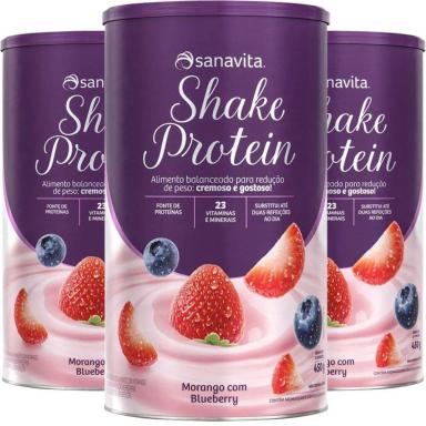 KIT 3 SHAKE SUBS. REFEIçãO SANAVITA MORANGO E BLUEBERRY 450G