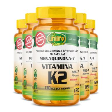 KIT 5 VITAMINA K2 MENAQUINONA-7 UNILIFE 120 CáPSULAS