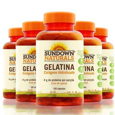KIT 5 COLáGENO GELATINA 4G SUNDOWN 100 CáPSULAS