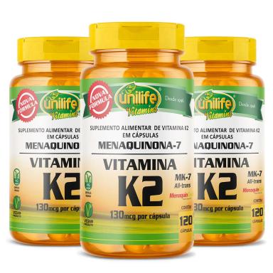 KIT 3 VITAMINA K2 MENAQUINONA-7 UNILIFE 120 CáPSULAS