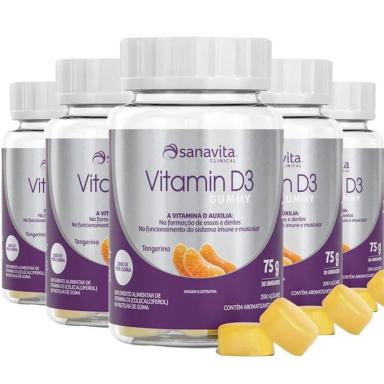KIT 5 VITAMINA D3 GUMMY 30 CáPSULAS DA SANAVITA