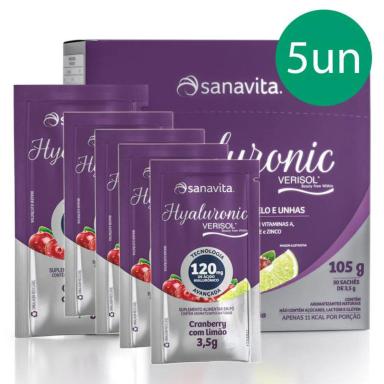 KIT 5 HYALURONIC ÁCIDO HIALURôNICO + VERISOL SANAVITA 30 SACHêS CRANBERRY + LIMãO