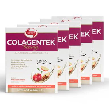 KIT 5 COLAGENTEK BEAUTY VITAFOR 30 SACHêS 3,5G MAçã COM CANELA