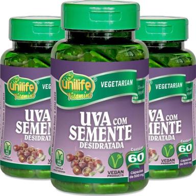 KIT 3 RESVERATROL UVA DESIDRATADA UNILIFE 60 CáPSULAS