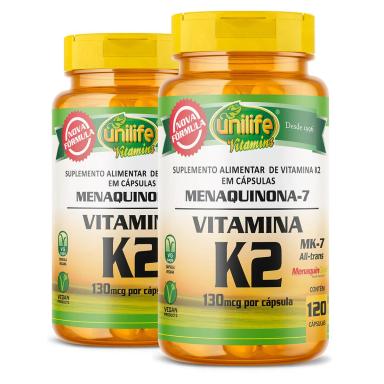 KIT 2 VITAMINA K2 MENAQUINONA-7 UNILIFE 120 CáPSULAS