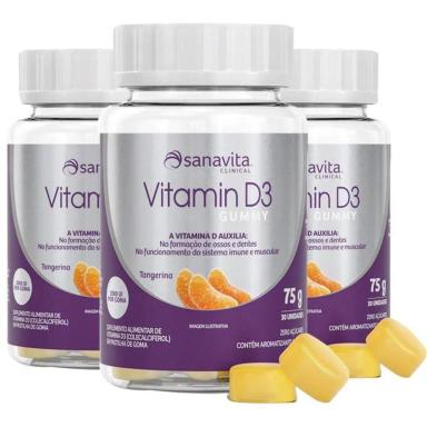 KIT 3 VITAMINA D3 GUMMY 30 CáPSULAS DA SANAVITA