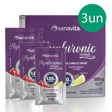 KIT 3 HYALURONIC ÁCIDO HIALURôNICO + VERISOL SANAVITA 30 SACHêS CRANBERRY + LIMãO