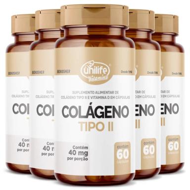 KIT 5 COLáGENO TIPO II COM VITAMINA D UNILIFE 60 CáPSULAS