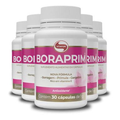 KIT 5 ÓLEO DE BORRAGEM E PRíMULA 1G BORAPRIM VITAFOR 30 CáPSULAS