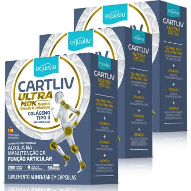 Kit 3 Cartliv Ultra MDK Colágeno Tipo 2 Equaliv 60 Cápsulas