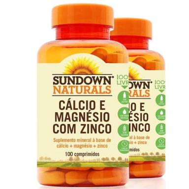 KIT 2 CáLCIO MAGNéSIO E ZINCO SUNDOWN 100 COMPRIMIDOS