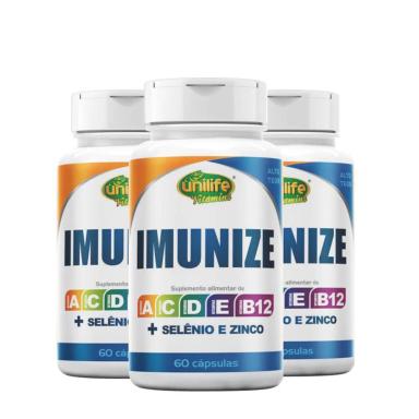 KIT 3 IMUNIZE VITAMINAS A, C, D, E, B12 + SELêNIO E ZINCO UNILIFE 60 CáPSULAS