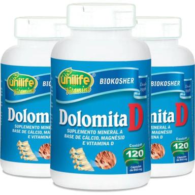 KIT 3 DOLOMITA COM VITAMINA D UNILIFE 120 CáPSULAS