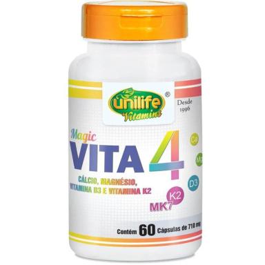 VITA 4 CáLCIO MAGNéSIO VITAMINA D E K2 UNILIFE 60 CáPSULAS